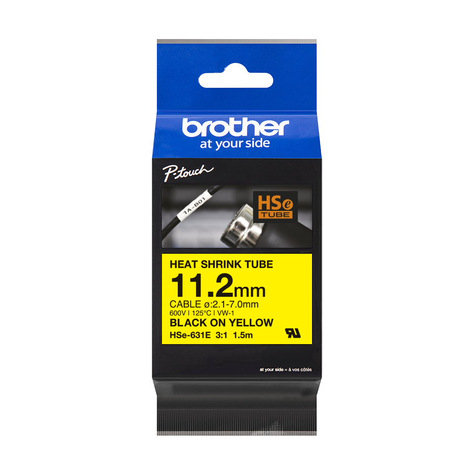 Brother HSe-631E Black on Yellow Heat Shrink Tube - 11.2m (New 3:1)