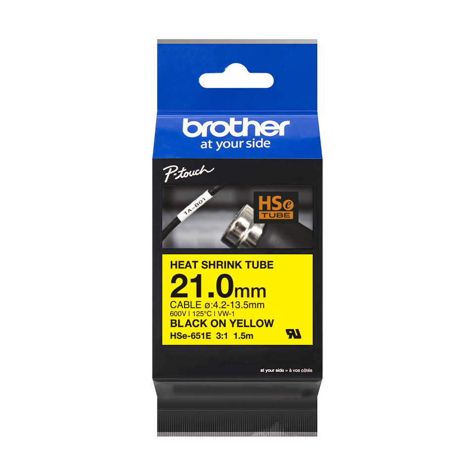 Brother HSe-651E Black on Yellow Heat Shrink Tube - 21mm (New 3:1)