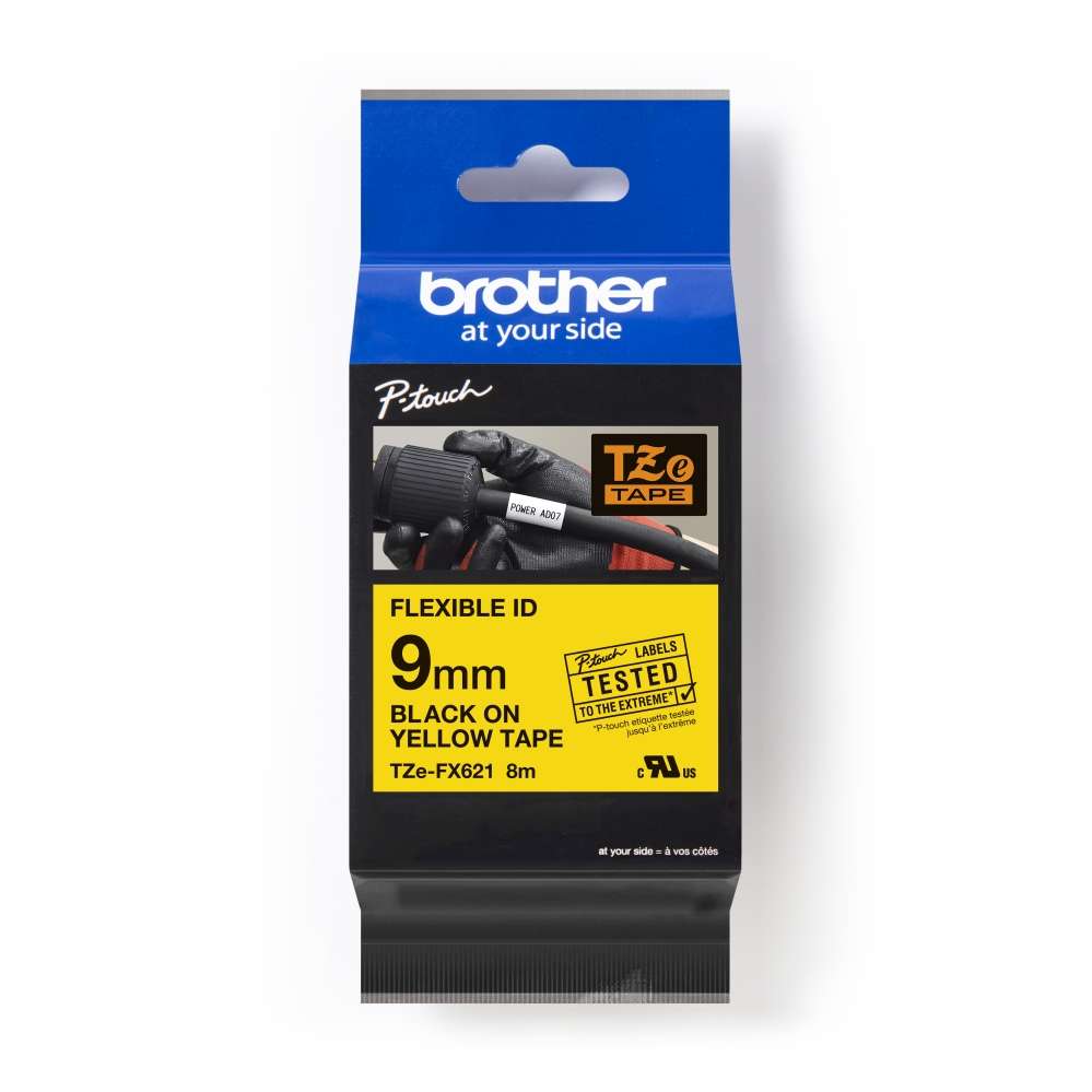 Brother TZ-FX621 Black On Yellow Tape -  9mm